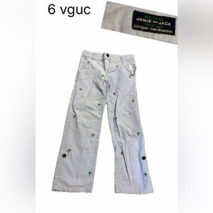 Janie and Jack Sz 6 Santa Barbara Stroll Embroidered Palm Tree Pants Adj Waist